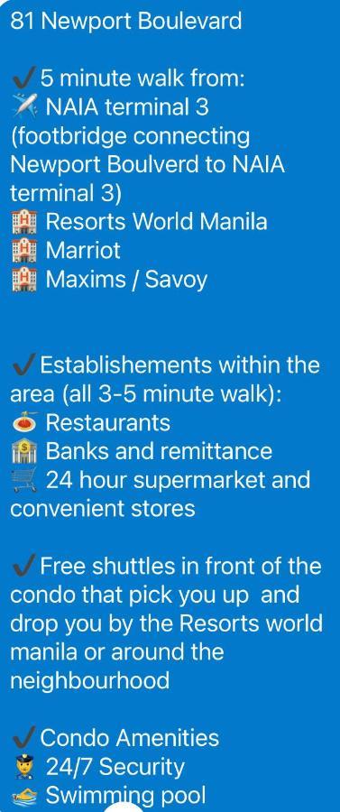 81 Newport Boulevard Newport City Cluster 4 - 8F Across Naia Airport, Terminal 3 Manila Exterior foto